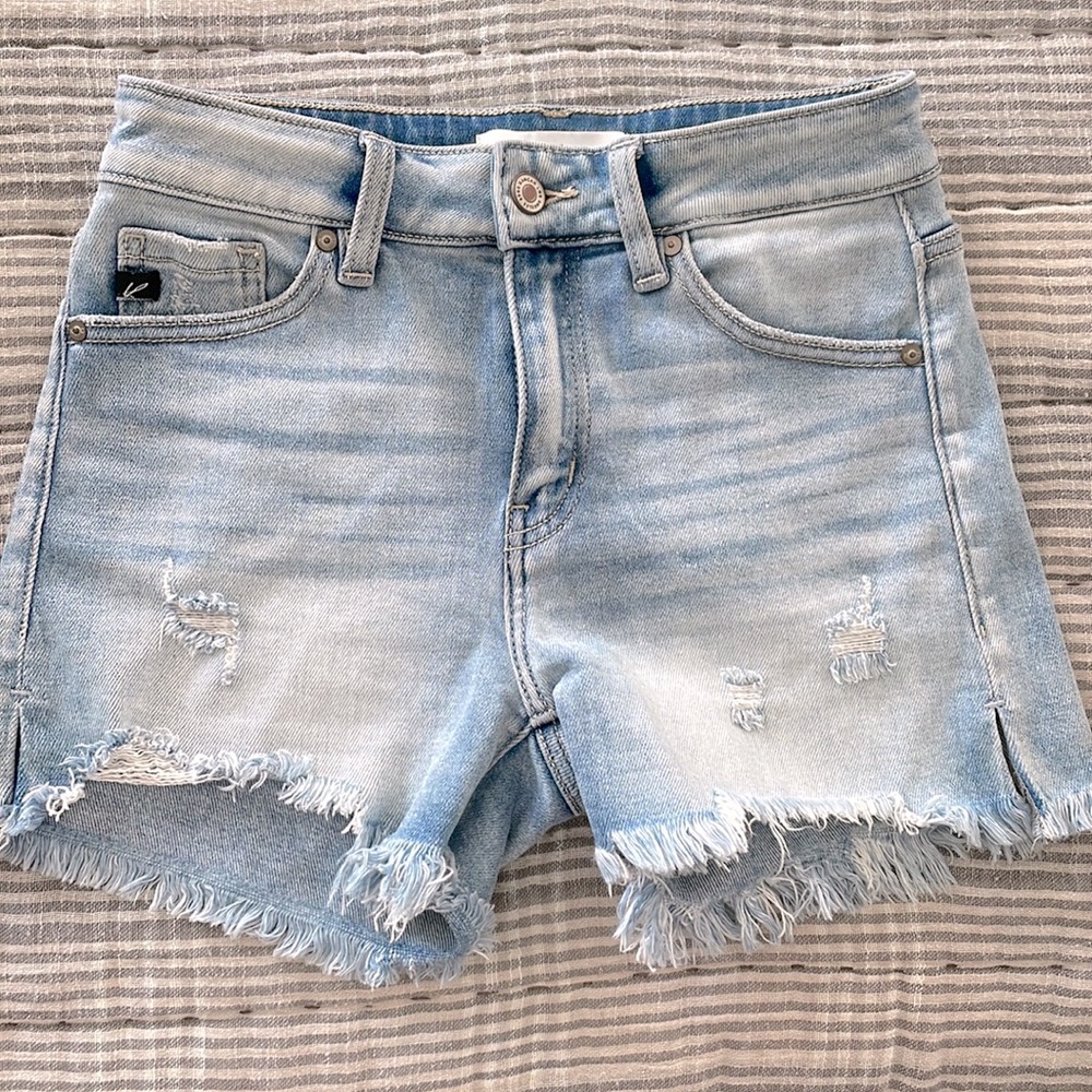 High waisted distressed denim jean shorts